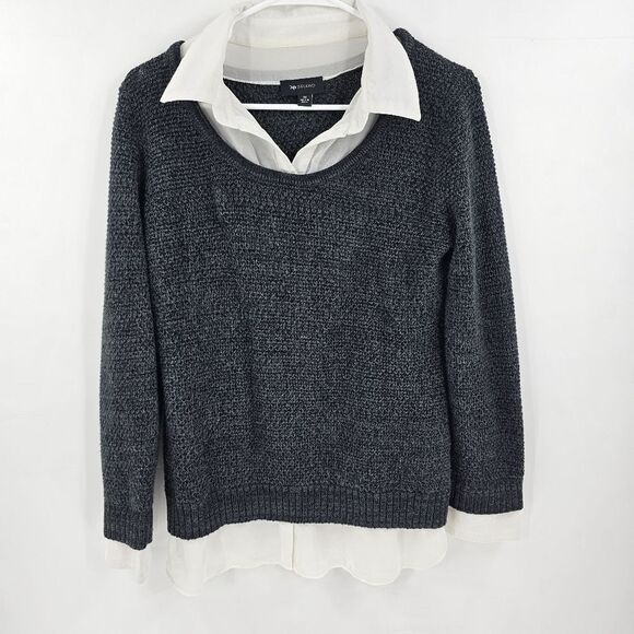 Ab studio long sleeve shirt gray collared layered y2k sweater schoolgirl medium - Picture 1 of 3
